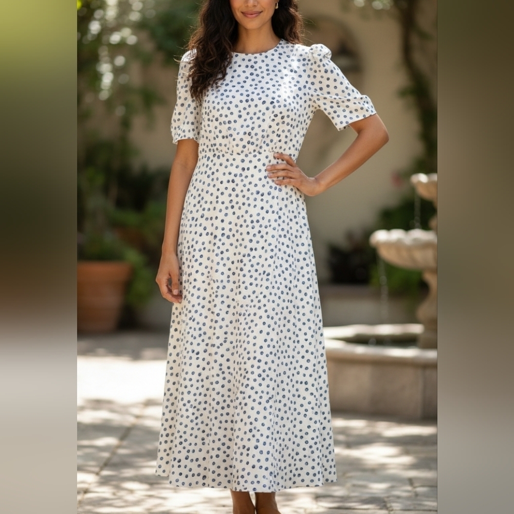 Primark White Dress with Blue Polka Size 10 Nwot